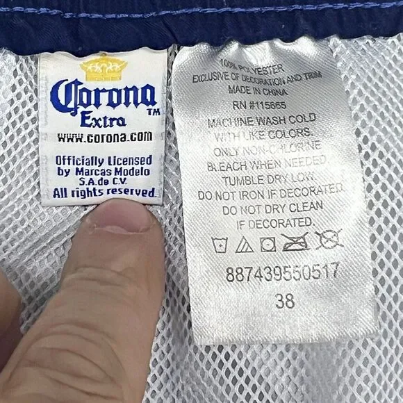 Corona Board Shorts Men's 38 Inseam 9.5" Palm Trees Lined Hawaiian Swim Beer - Picture 3 of 9